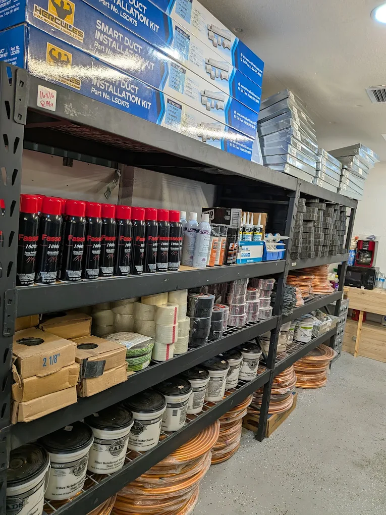 HVAC parts and supplies on shelves